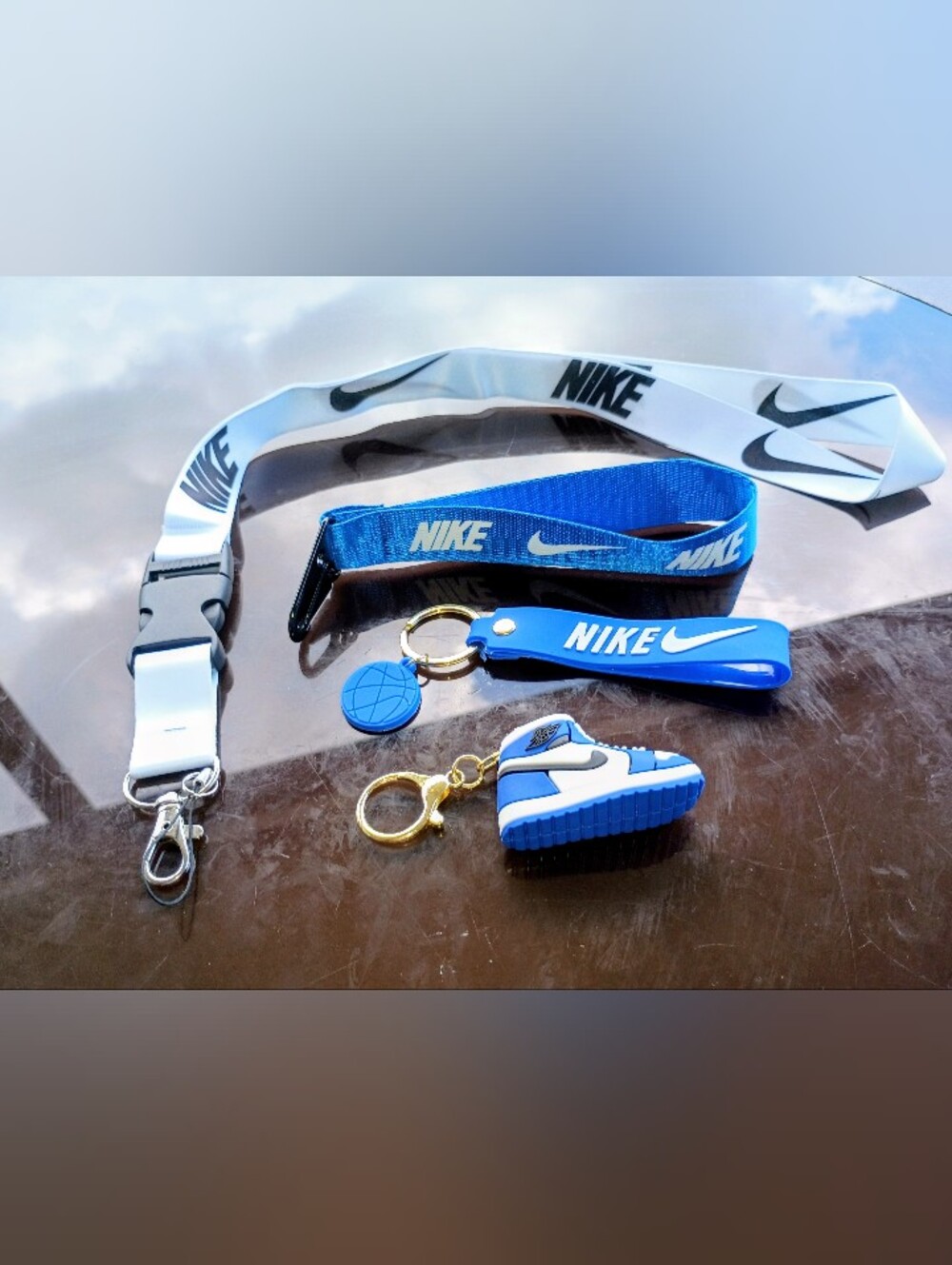 Nike Blue & White Sneaker Keychain Set with Branded Lanyard